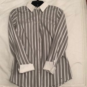 Gray & white stripped button down blouse (women’s)